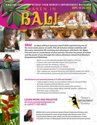 bali trip flier for 2014 adventure trip with women's empowerment workshop